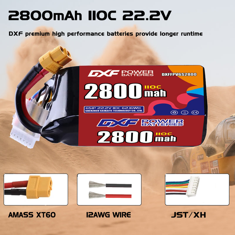 DXF 2800mAh 6S 110C 22.2V Lipo Battery Pack for FPV LiPo Battery
