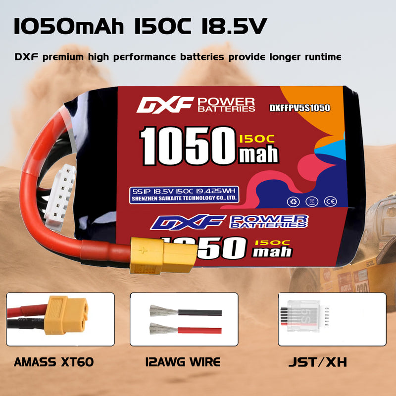 DXF 1050mAh 5S 150C 18.5V Lipo Battery Pack for FPV LiPo Battery