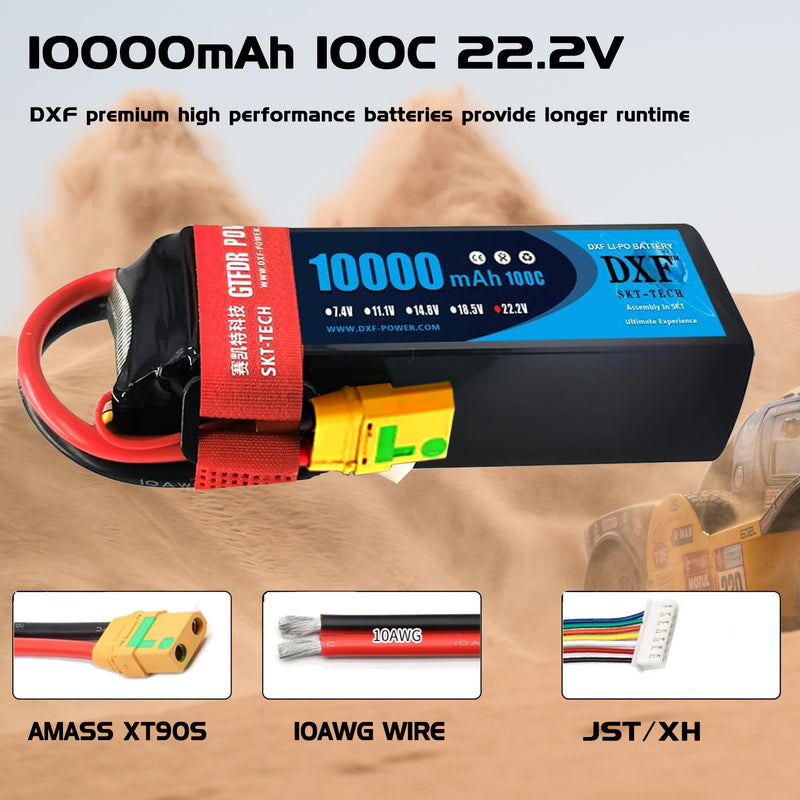 (ES)DXF 6S Lipo Battery 22.2V 100C10000mAh Soft Case Battery with XT90 Connector for Car Truck Tank RC Buggy Truggy Racing Hobby