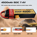 (CN)DXF 2S Lipo Battery 7.4V 150C 4500mAh Soft Case Battery with EC5 XT90 Connector for Car Truck Tank RC Buggy Truggy Racing Hobby