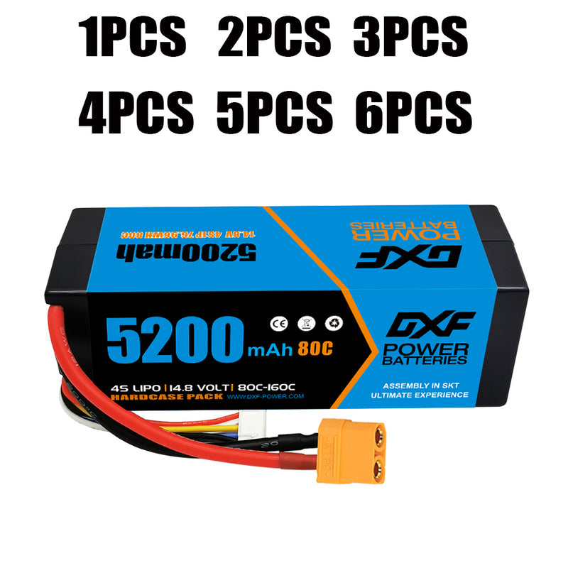 (CA)DXF Lipo Battery 4S 14.8V 5200MAH 80C  lipo Hardcase with  XT90 Plug for Rc 1/8 1/10 Buggy Truck Car Off-Road Drone
