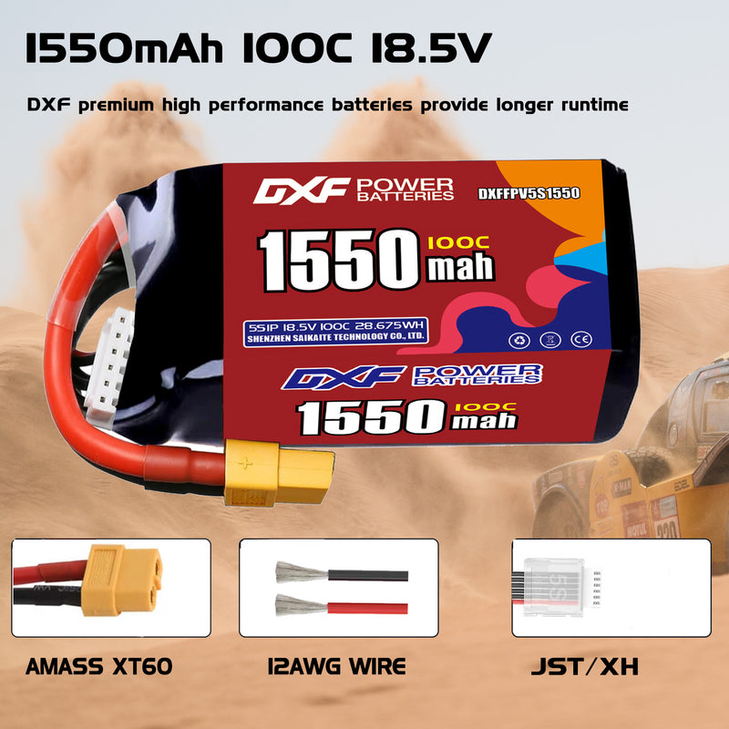 DXF 1550mAh 5S 100C 18.5V Lipo Battery Pack for FPV LiPo Battery
