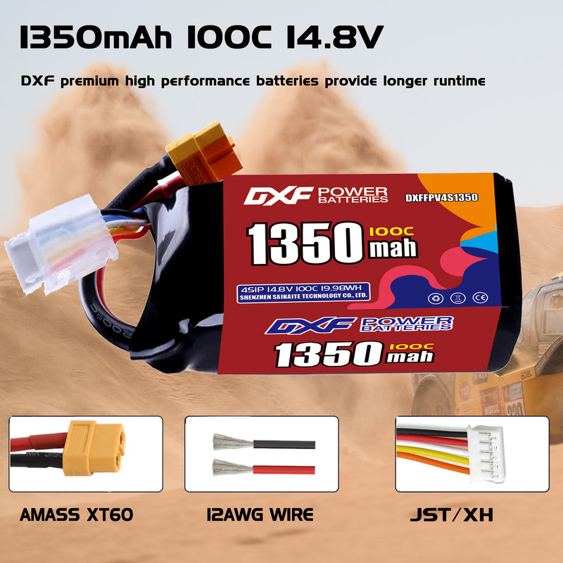DXF 1350mAh 4S 100C 14.8V Lipo Battery Pack for FPV LiPo Battery