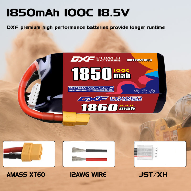 DXF 1850mAh 5S 100C 18.5V Lipo Battery Pack for FPV LiPo Battery