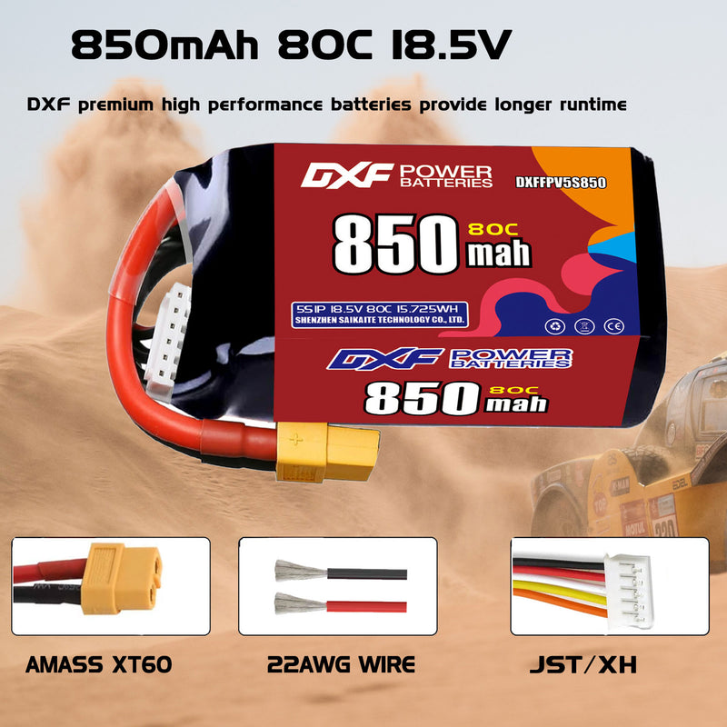DXF 850mAh 5S 80C 18.5V Lipo Battery Pack for FPV LiPo Battery