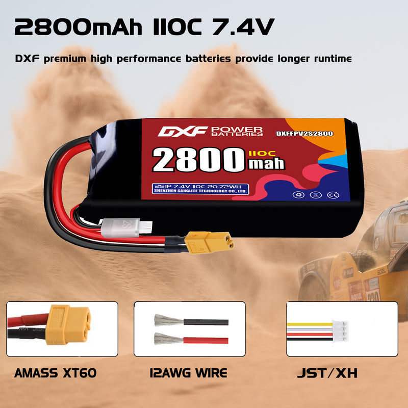 DXF 2800mAh 2S 110C 7.4V Lipo Battery Pack for FPV LiPo Battery