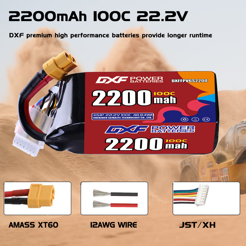 DXF 2200mAh 6S 120C 22.2V Lipo Battery Pack for FPV LiPo Battery