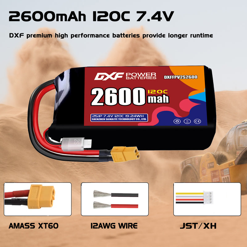 DXF 2600mAh 2S 120C 7.4V Lipo Battery Pack for FPV LiPo Battery