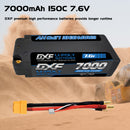 DXF LiPo Battery 2S2P HV 7.6V 7000mAh 150C Graphene Gray with 5mm Bullet / EC5 / T / TRX / XT60 / XT90 / XT150 / Q8s Plug for RC 1/10 1/8 1/5 Scale Car Racing