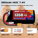DXF 1350mAh 2S 140C 7.4V Lipo Battery Pack for FPV LiPo Battery