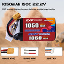 DXF 6S 22.2V 1050mAh 150C LiPo Battery for FPV Micro Drones (PH2.0 / JST / XT30 / SM / XT60 / EC5 / XT90 Options)