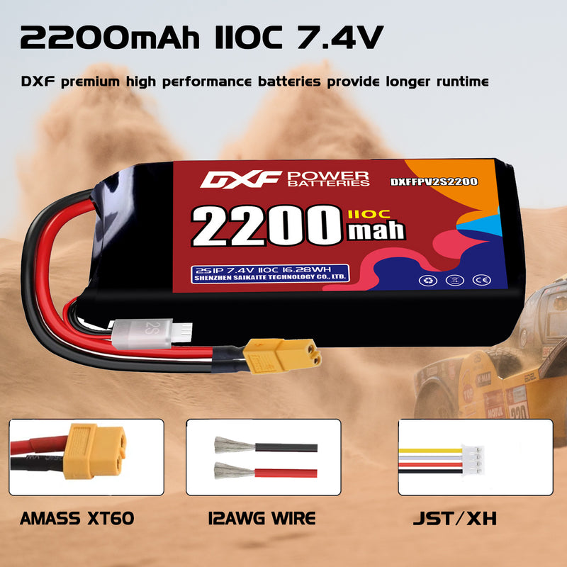 DXF 2200mAh 2S 110C 7.4V Lipo Battery Pack for FPV LiPo Battery