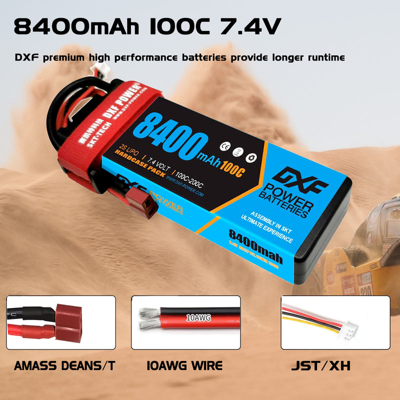 (PL)DXF Lipo Battery 2S 7.4V 8400mAh 100C/200C Hardcase Battery Graphene Battery for Rc Truck Drone 1/10 1/8 Scale Traxxas Slash 4x4 RC Car Buggy truggy