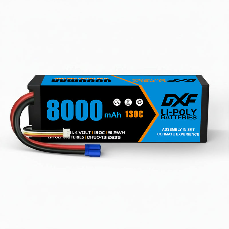 DXF 3S Lipo Battery 11.4V 8000mAh 130C BLUE Version Graphene Hardcase with EC5 Plug for RC 1/8 1/10 Buggy Truck Car Off-Road (1-6 Pack)