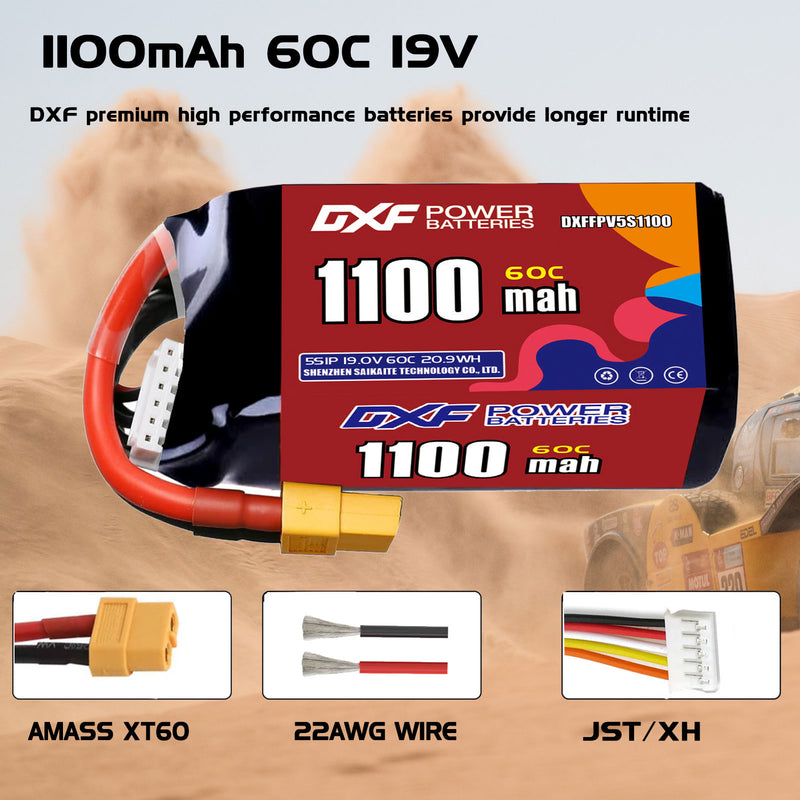 DXF 1100mAh 5S 60C 19.0V Lipo Battery Pack for FPV LiPo Battery