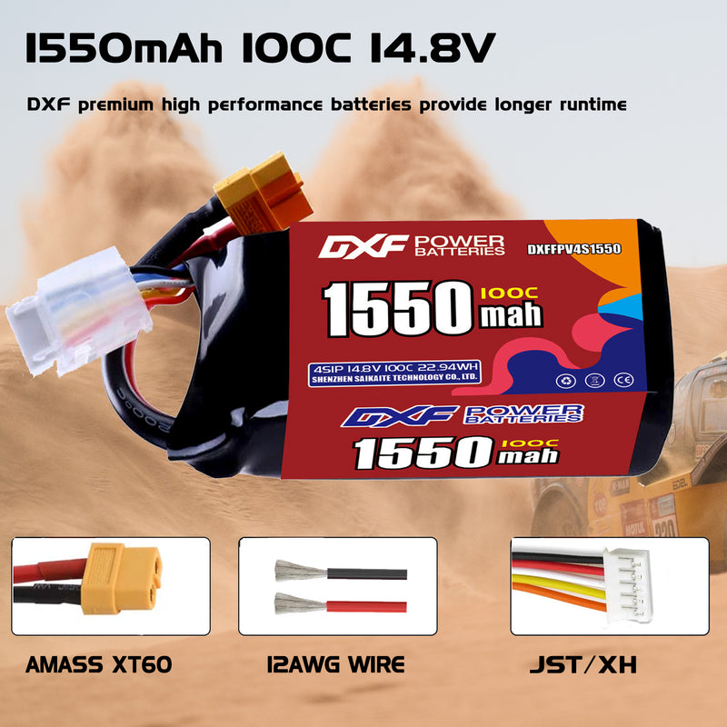 DXF 1550mAh 4S 100C 14.8V Lipo Battery Pack for FPV LiPo Battery