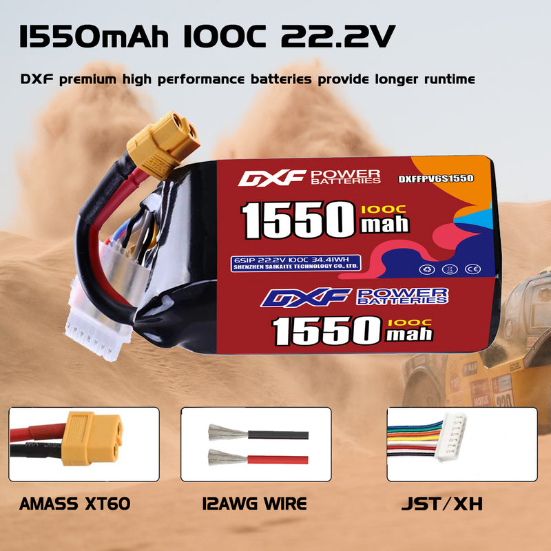 DXF 1550mAh 6S 100C 22.2V Lipo Battery Pack for FPV LiPo Battery