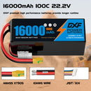 DXF LiPo Battery 6S 22.2V 16000mAh 100C Graphene Softcase Blue with EC5 / T / TRX / XT60 / XT90 / XT150 / Q8s Plug for RC 1/8 1/10 Buggy Truck Car Off-Road Drone