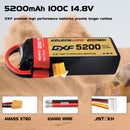 DXF Lipo Battery 4S 14.8V 5200mAh 100C Graphene Softcase with EC5 / T / TRX / XT60 / XT90 / XT150 / Q8s Plug for RC 1/8 1/10 Buggy Truck Car Off-Road Drone