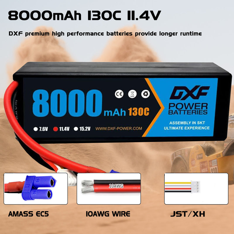 (EU)DXF Lipo Battery 3S 11.4V 8000MAH 130C Blue Series Graphene lipo Hardcase with EC5 Plug for Rc 1/8 1/10 Buggy Truck Car Off-Road Drone