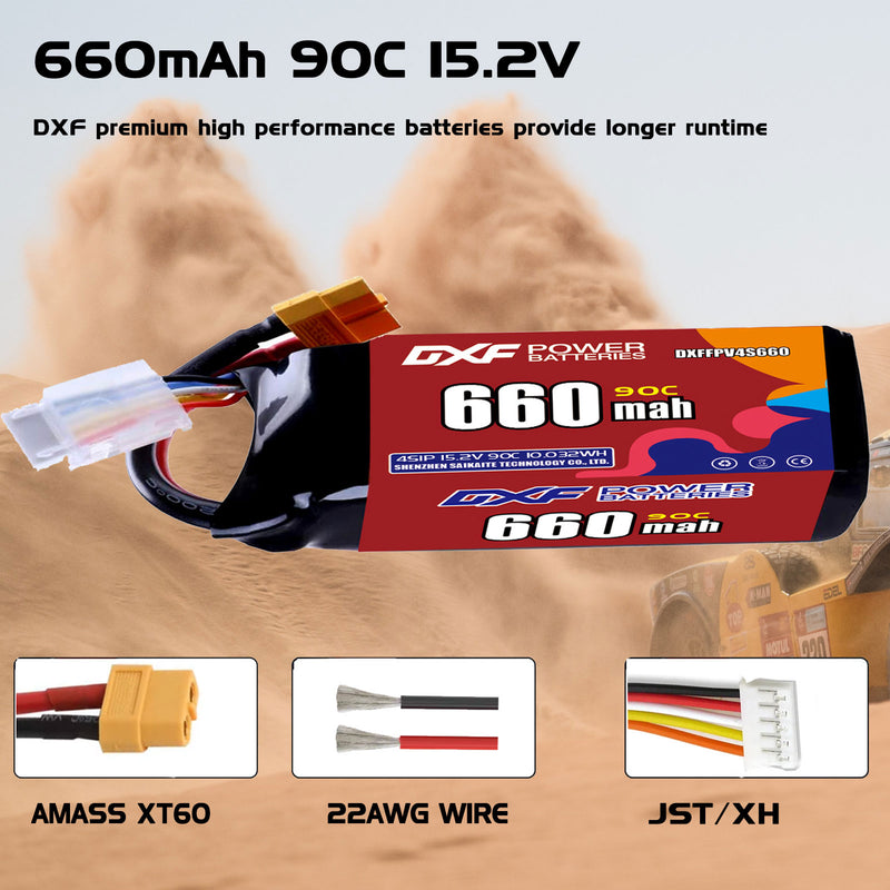 DXF 660mAh 4S 90C 15.2V Lipo Battery Pack for FPV LiPo Battery