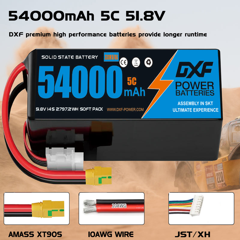 (CN)DXF 14S Lipo Battery 51.8V 10C 54000mAh Soft Case Battery  for Drone UAV FPV Car Truck Tank RC Semi solidstate Battery Racing Hobby