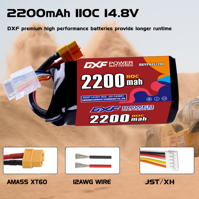 DXF 2200mAh 4S 110C 14.8V Lipo Battery Pack for FPV LiPo Battery