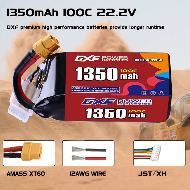 DXF 1350mAh 6S 100C 22.2V Lipo Battery Pack for FPV LiPo Battery