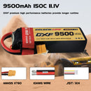DXF LiPo Battery 3S 11.1V 9500mAh 150C Graphene Softcase with EC5 / T / TRX / XT60 / XT90 / XT150 / Q8s Plug for RC 1/8 1/10 Buggy Truck Car Off-Road Drone