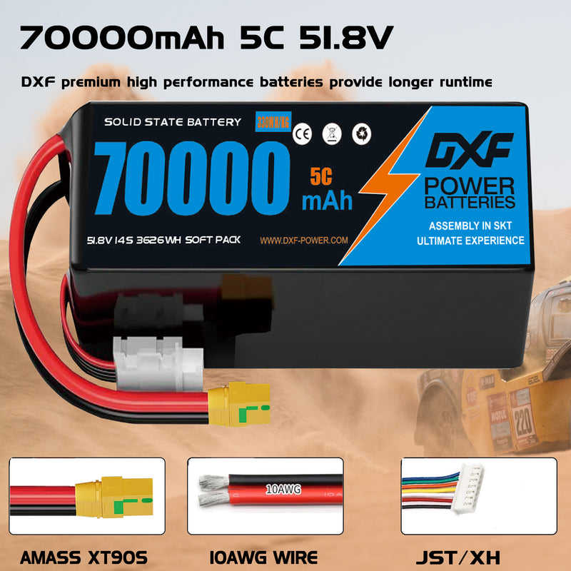 (CN)DXF 14S Lipo Battery 51.8V 10C 70000mAh Soft Case Battery  for Drone UAV FPV Car Truck Tank RC Semi solidstate Battery Racing Hobby