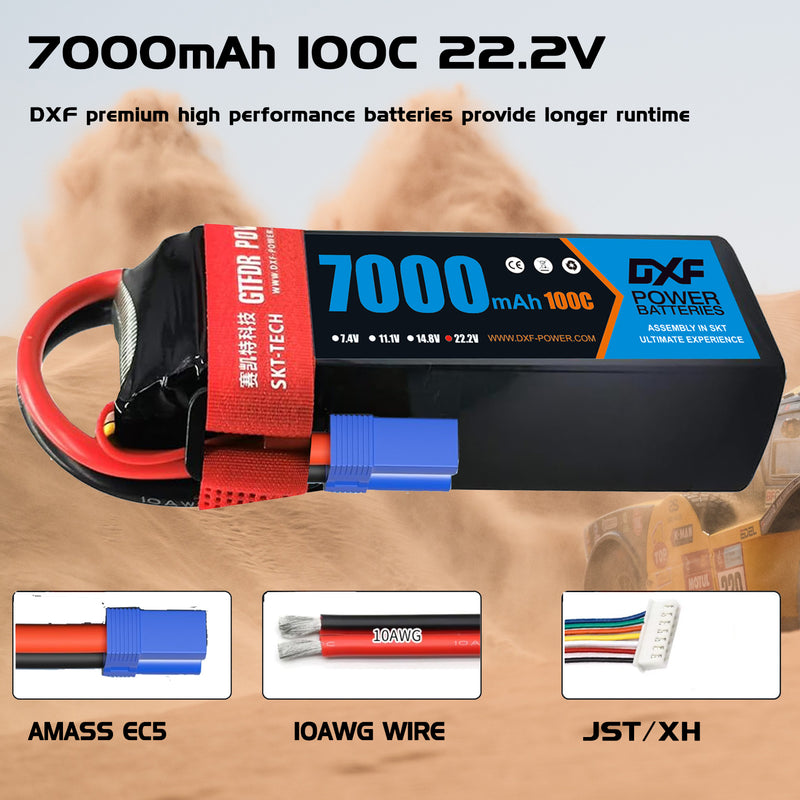(PL)DXF 6S Lipo Battery 22.2V 100C 7000mAh Soft Case Battery with EC5 Connector for Car Truck Tank RC Buggy Truggy Racing Hobby