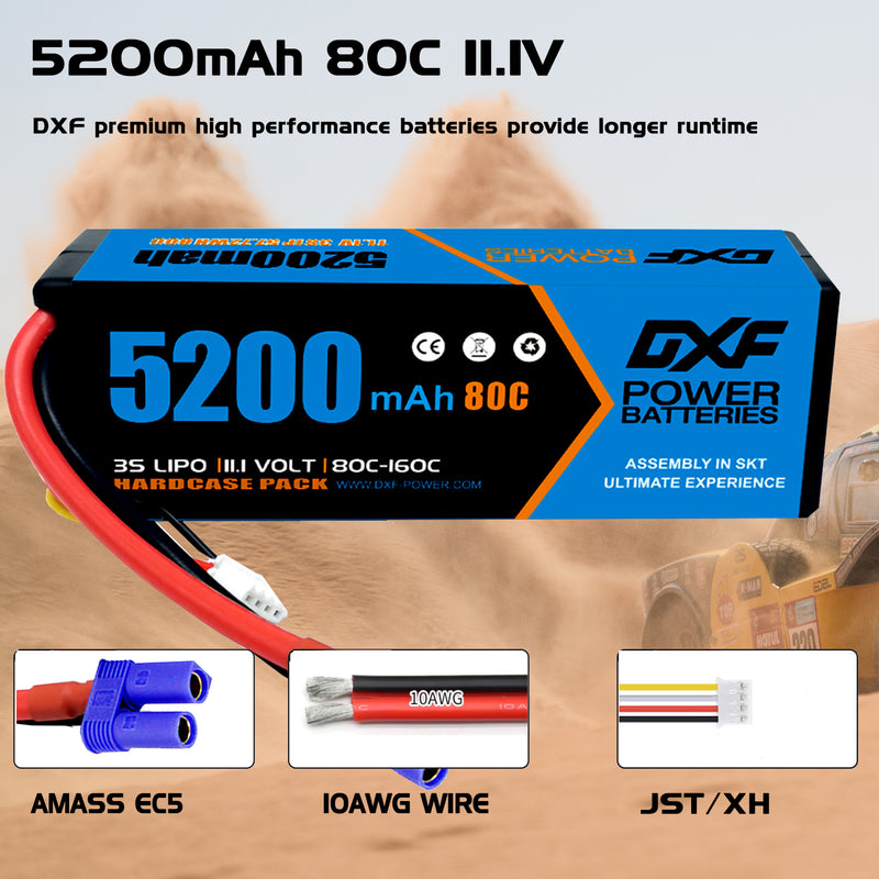 (CA)DXF Lipo Battery 3S 11.1V 5200MAH 80C Blue Series lipo Hardcase with EC5 Plug for Rc 1/8 1/10 Buggy Truck Car Off-Road Drone