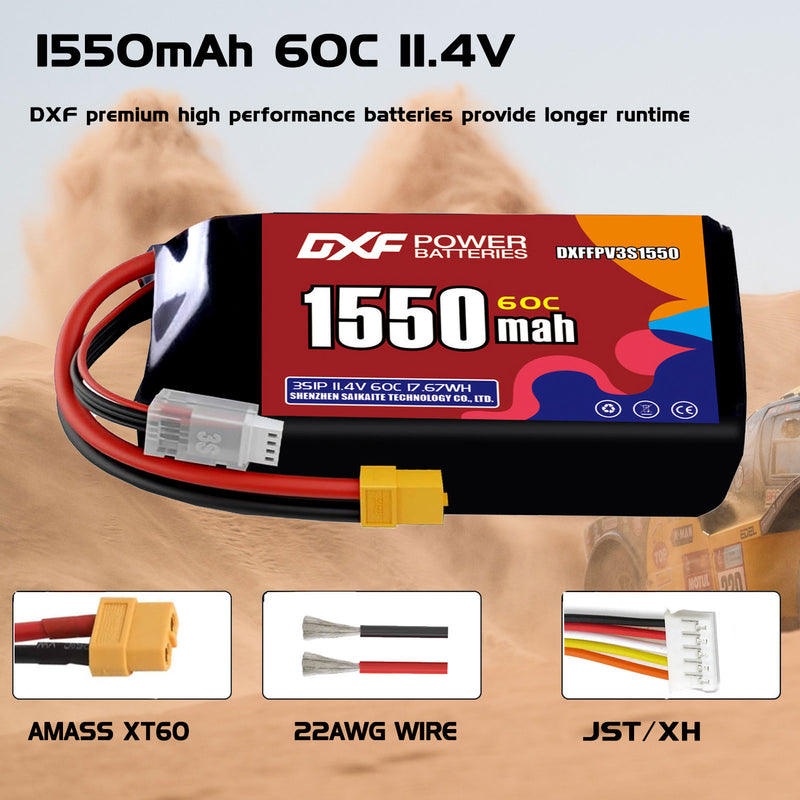 DXF 1550mAh 3S 60C 11.4V Lipo Battery Pack for FPV LiPo Battery