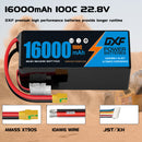 DXF LiPo Battery 6S HV 22.8V 16000mAh 100C Graphene Softcase Blue with EC5 / T / TRX / XT60 / XT90 / XT150 / Q8s Plug for RC 1/8 1/10 Buggy Truck Car Off-Road Drone