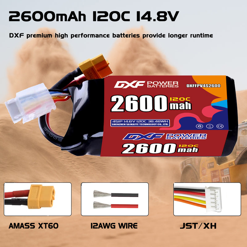 DXF 2600mAh 4S 120C 14.8V Lipo Battery Pack for FPV LiPo Battery