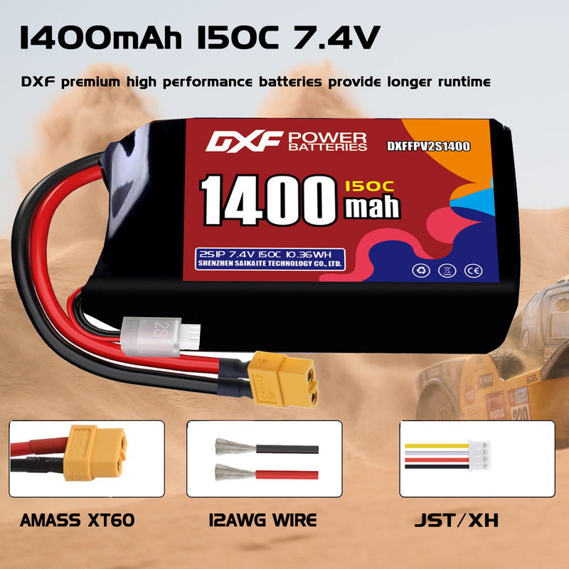 DXF 1400mAh 2S 150C 7.4V Lipo Battery Pack for FPV LiPo Battery