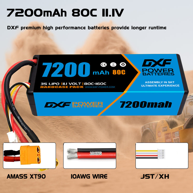(CA)DXF Lipo Battery 3S 11.1V 7200MAH 80C Blue Series lipo Hardcase with XT90 Plug for Rc 1/8 1/10 Buggy Truck Car Off-Road Drone