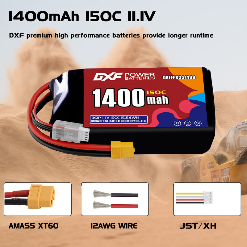 DXF 1400mAh 3S 150C 11.1V Lipo Battery Pack for FPV LiPo Battery
