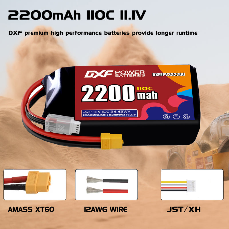 DXF 2200mAh 3S 110C 11.1V Lipo Battery Pack for FPV LiPo Battery