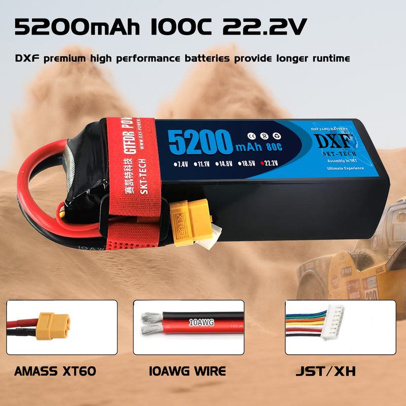 (ES)DXF 6S Lipo Battery 22.2V 80C 5200mAh Soft Case Battery with XT60 Connector for Car Truck Tank RC Buggy Truggy Racing Hobby