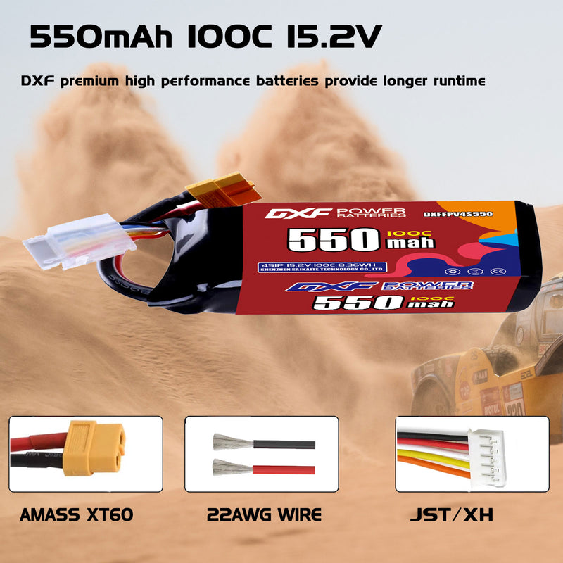 DXF 550mAh 4S 100C 15.2V Lipo Battery Pack for FPV LiPo Battery
