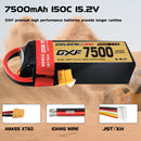DXF Lipo Battery 4S HV 15.2V 7500mAh 150C GoldSeries Graphene Softcase with EC5 / T / TRX / XT60 / XT90 / XT150 / Q8s Plug for RC 1/8 1/10 Buggy Truck Car Off-Road Drone