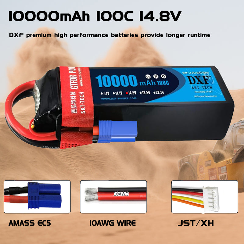 (PL)DXF 4S Lipo Battery 14.8V 10000mAh 100C 200C Deans/T XT90 EC5 for RC 1/8 1/10 Car Truck Tank Models XXMAX 8S Arrama