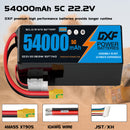 DXF 6S 22.2V 54000mAh 5C Soft Case LiPo Battery with 8AWG Wire for Toy Cars, Boats, UAVs & Drones (1-6 Pack)
