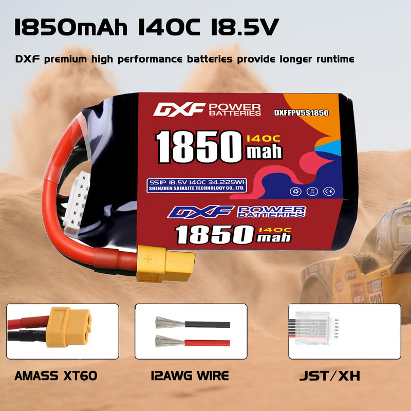 DXF 1850mAh 5S 150C 18.5V Lipo Battery Pack for FPV LiPo Battery