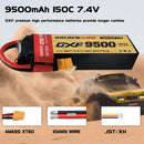 (CN)DXF 2S Lipo Battery 7.4V 150C 9500mAh Soft Case Battery with EC5 XT90 Connector for Car Truck Tank RC Buggy Truggy Racing Hobby