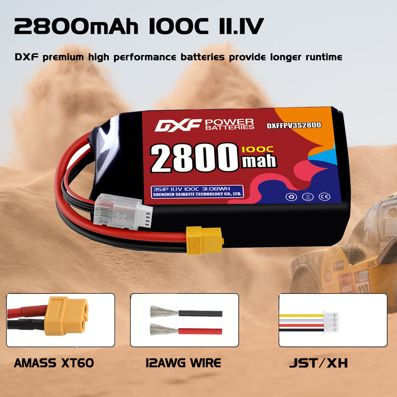 DXF 2800mAh 3S 100C 11.1V Lipo Battery Pack for FPV LiPo Battery