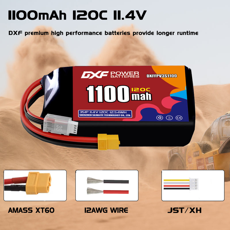 DXF 1100mAh 3S 120C 11.4V Lipo Battery Pack for FPV LiPo Battery