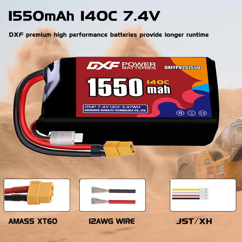 DXF 1550mAh 2S 140C 7.4V Lipo Battery Pack for FPV LiPo Battery