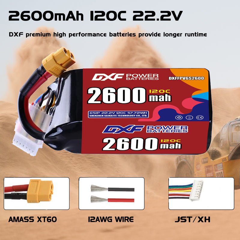 DXF 2600mAh 6S 120C 22.2V Lipo Battery Pack for FPV LiPo Battery